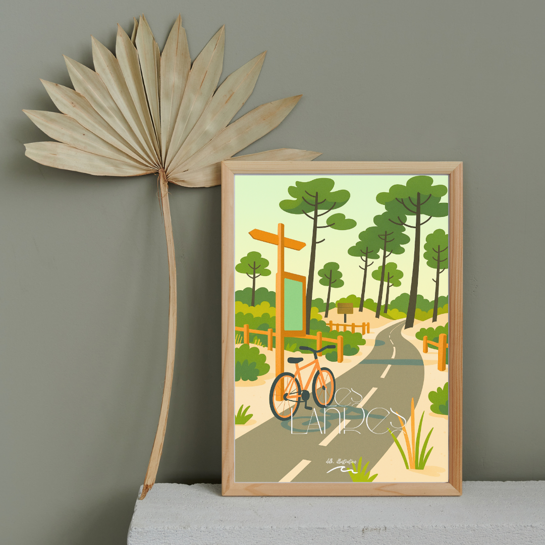 Affiche illustration Balade à vélo - Forêt des Landes
