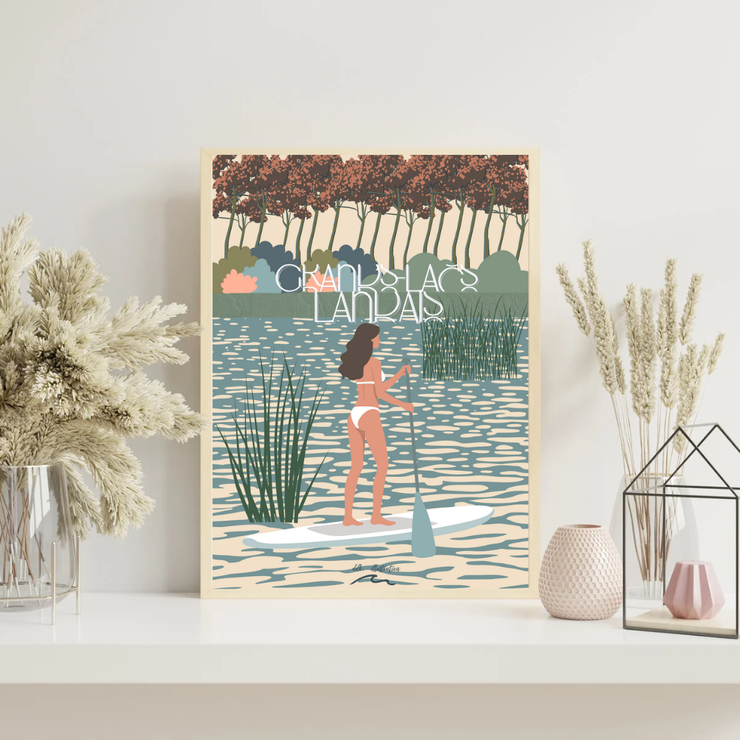 Affiche illustration Grands Lacs – Paddle au cœur des Landes