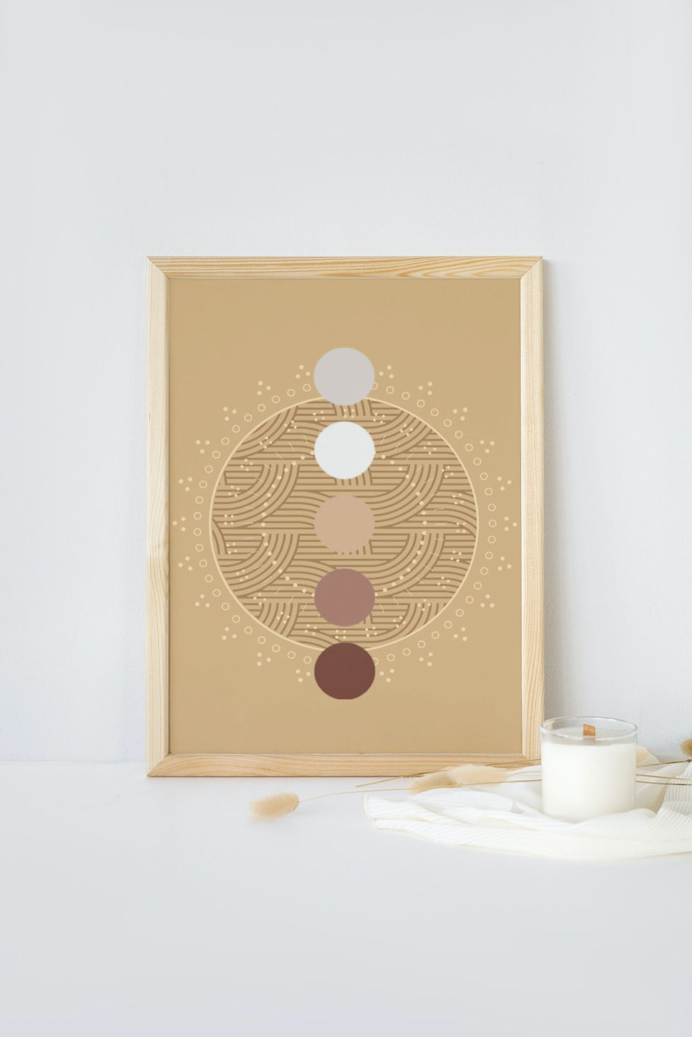 Miniature : Affiche bohème minimaliste avec formes géométriques beige et terracotta sur fond naturel, décoration murale zen et épurée