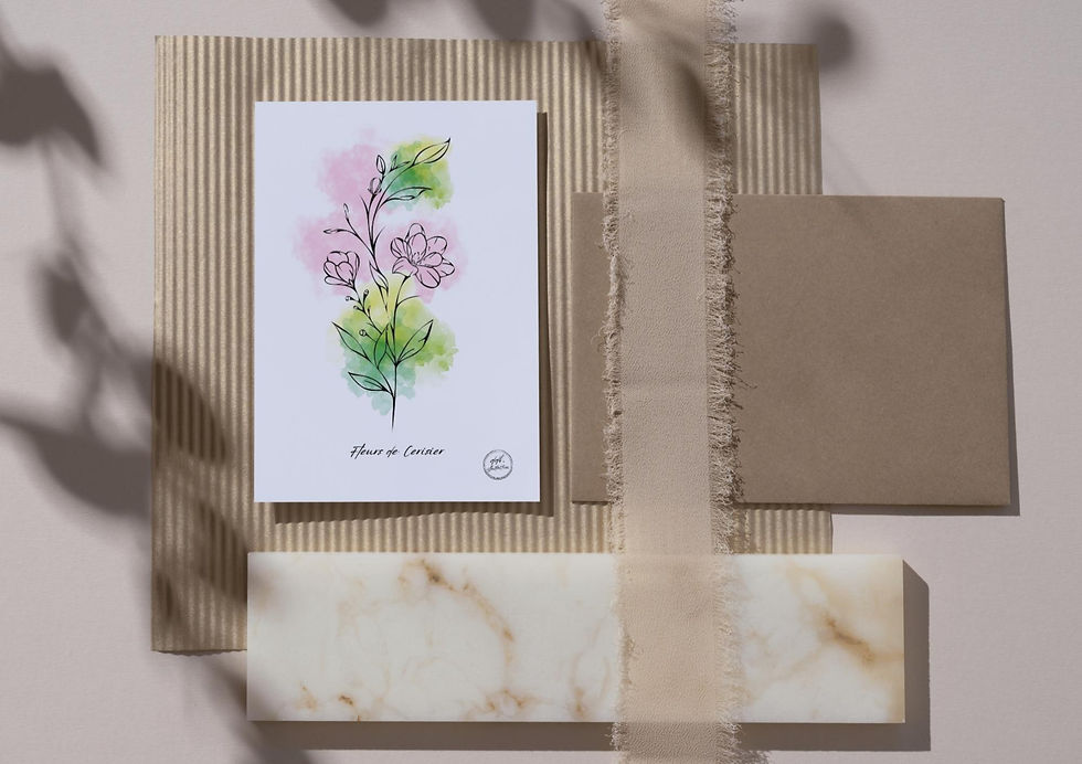 carte illustration aquarelle fleurs de cerisier
