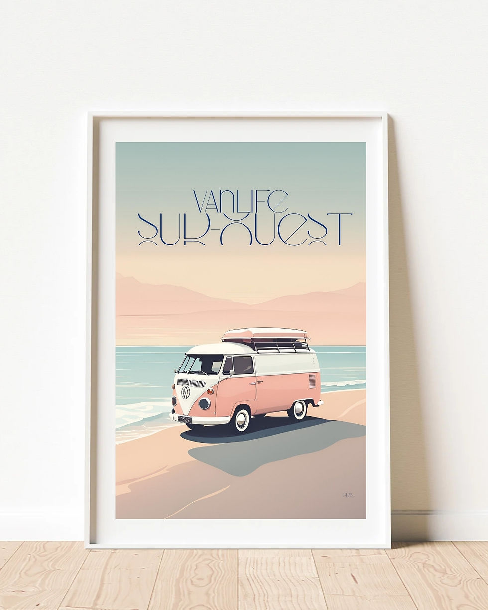 Miniature : Affiche vanlife Sud-Ouest – Illustration plage des Landes