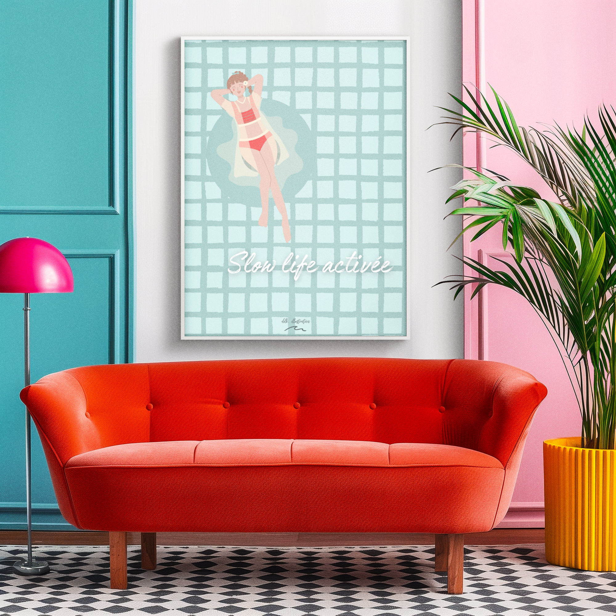 Affiche illustrée "Slow life activée" – Vacances  dans les Landes