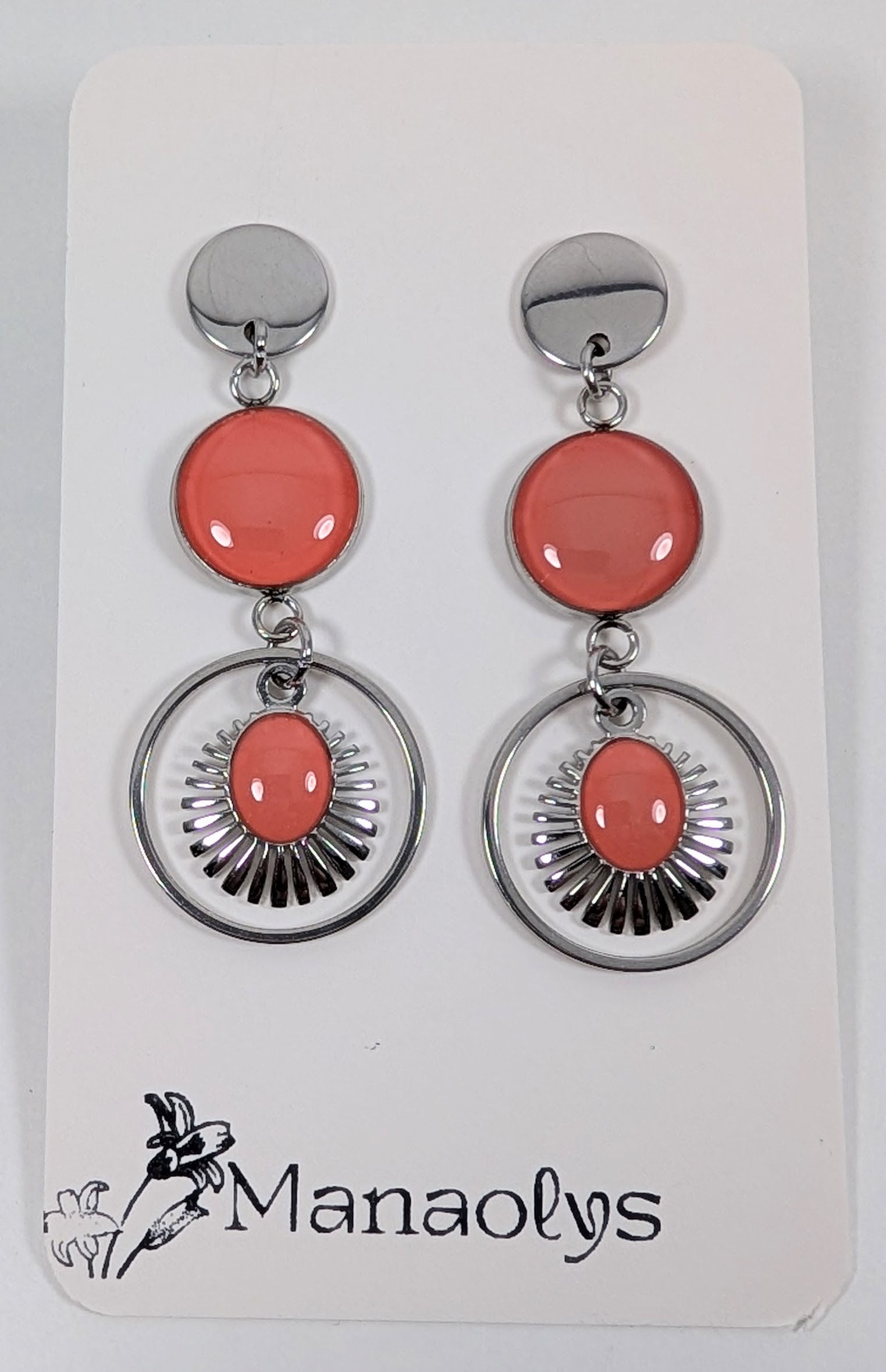 Boucles d'oreilles LEILA, corail et argenté