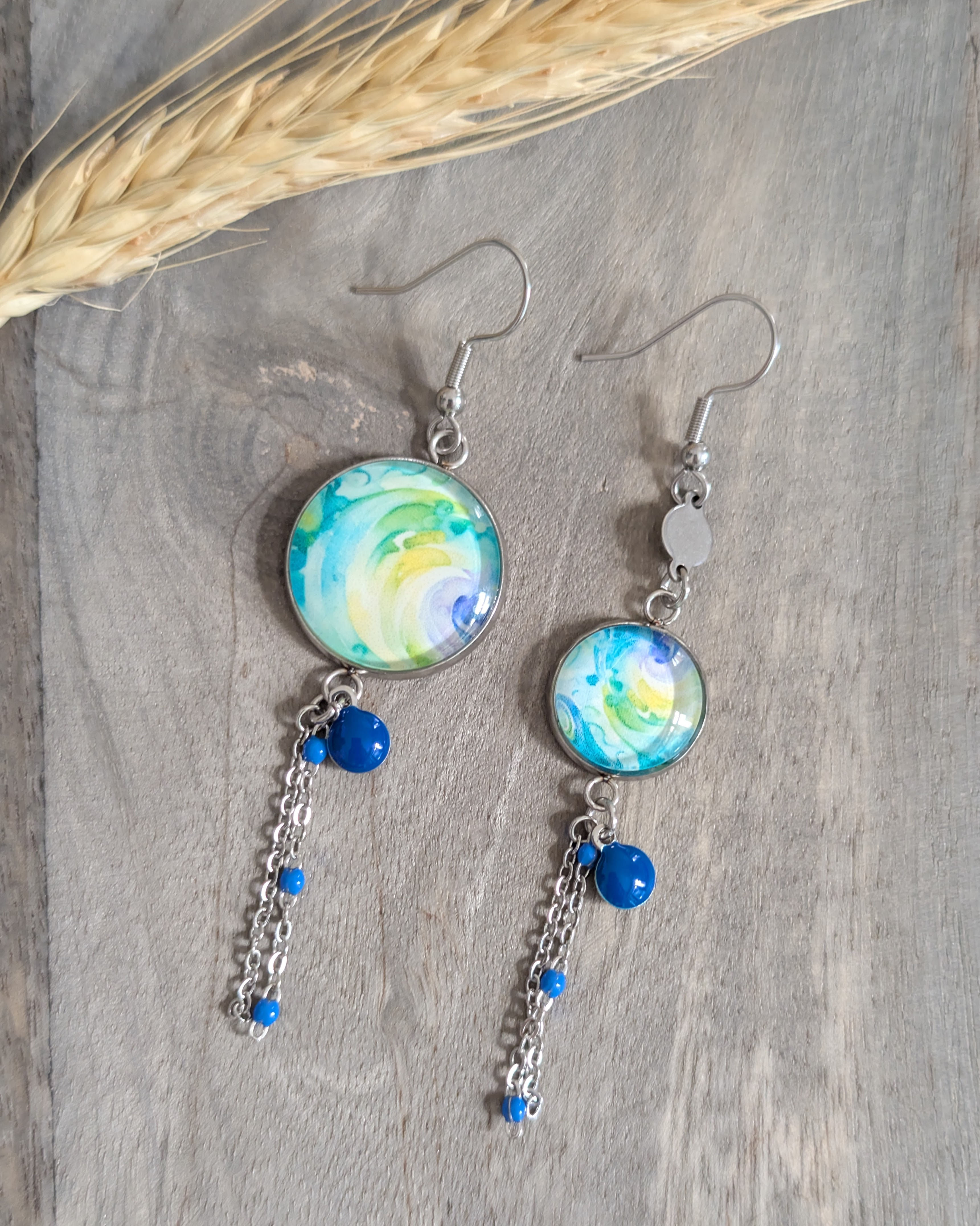 Boucles d'oreilles LYLIA, vert et bleu