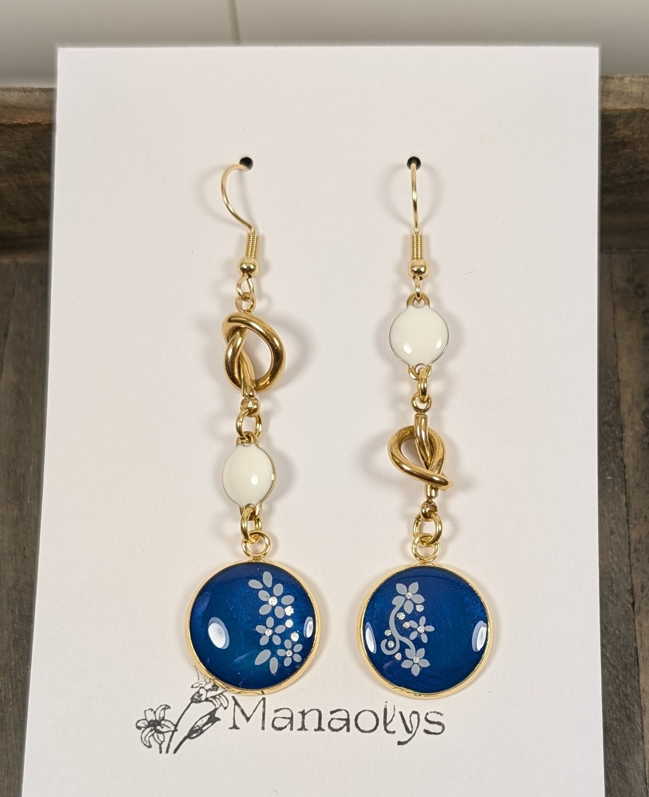 Boucles d'oreilles CANDICE, doré et bleu 