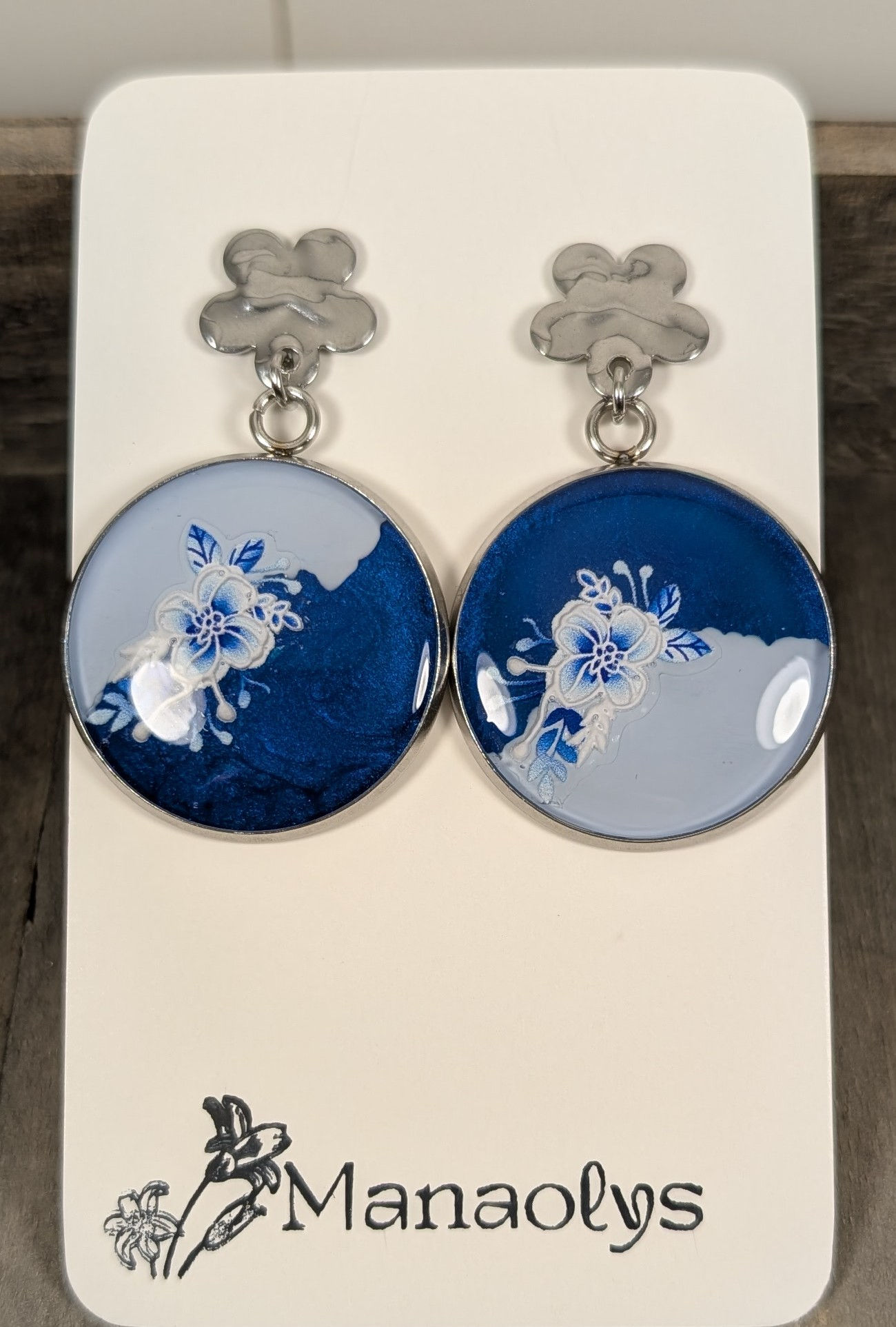 Boucles d'oreilles SARAH, bleu et argenté