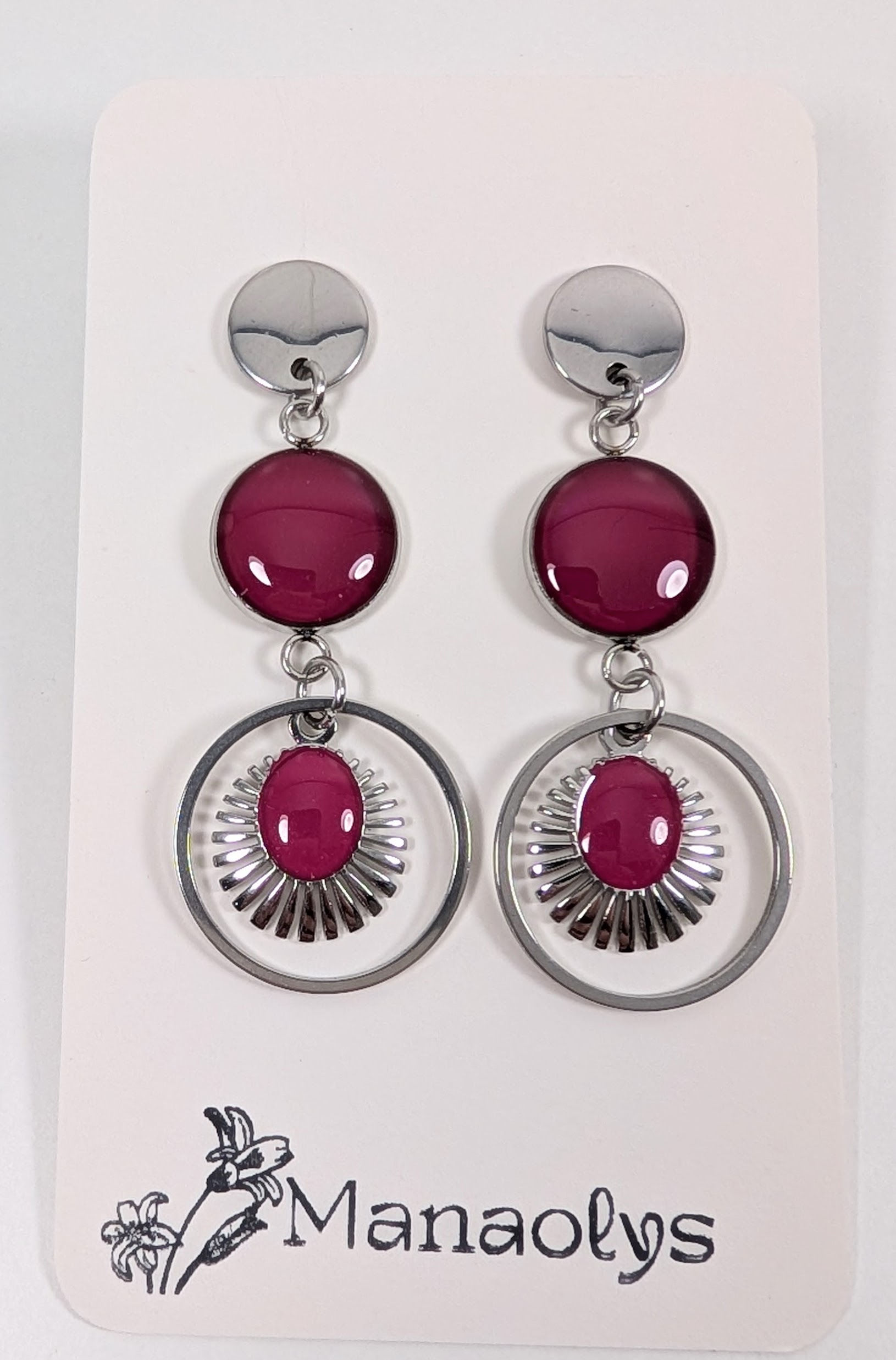 Boucles d'oreilles LEILA, rose et argenté 