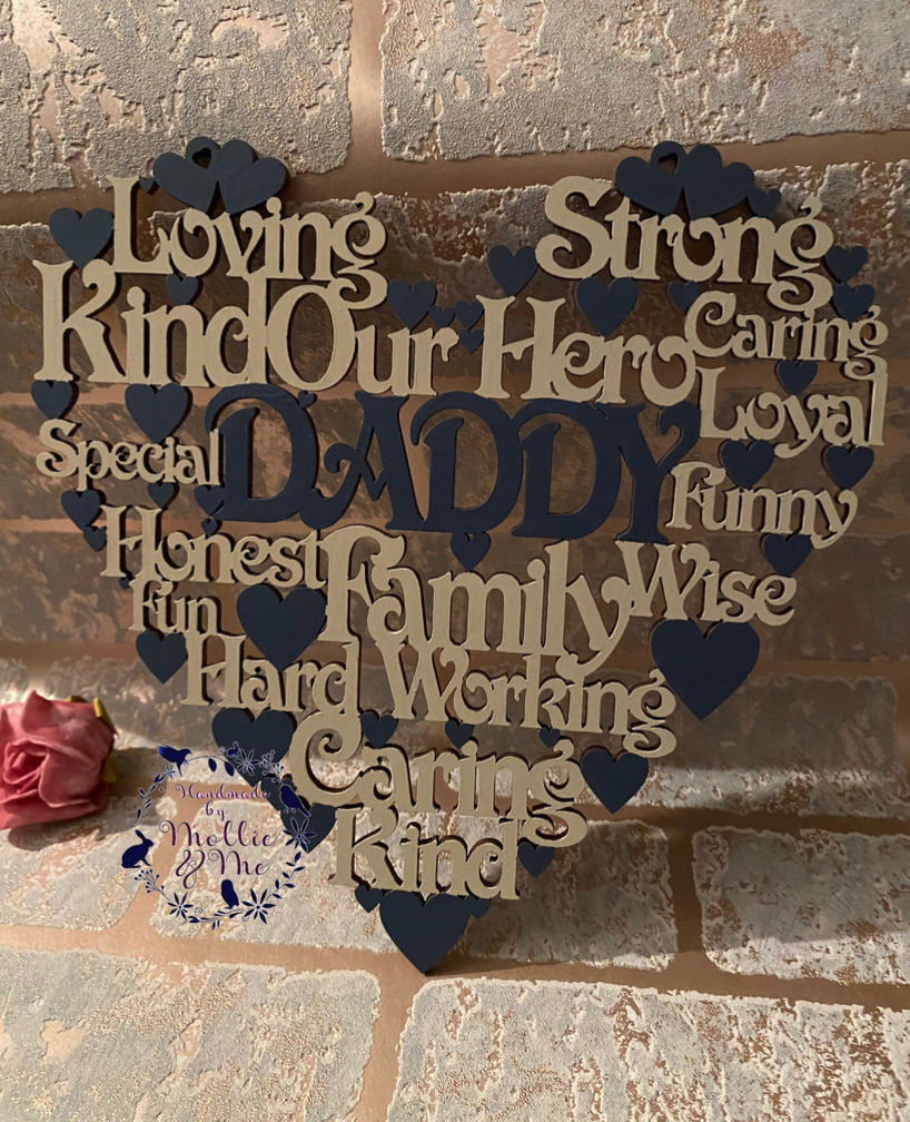 Thumbnail: worded hearts friend, mum, auntie, sister, mr & mrs, niece, personalised, Daddy