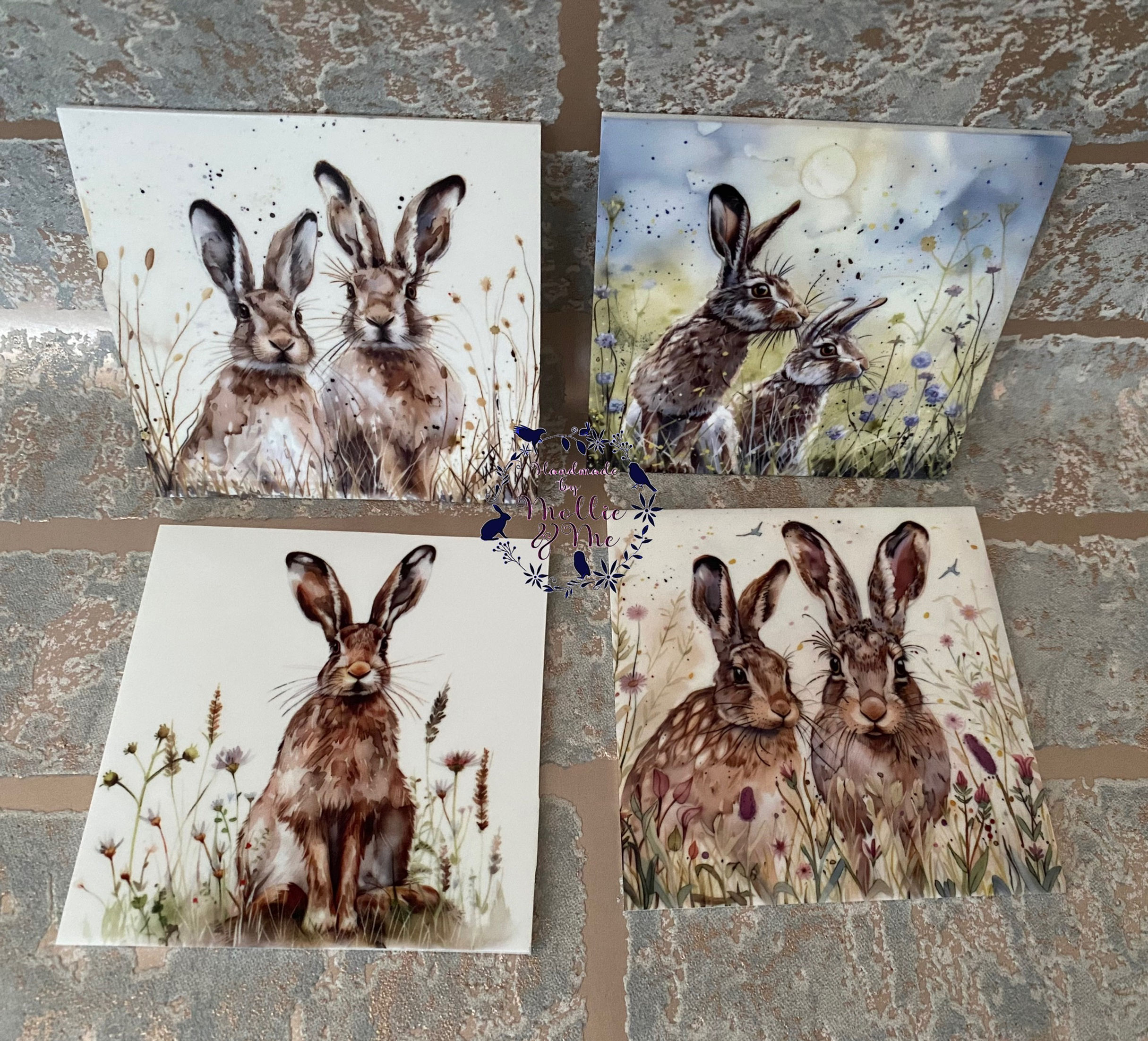 Set of 4 spring rabbit coasters 