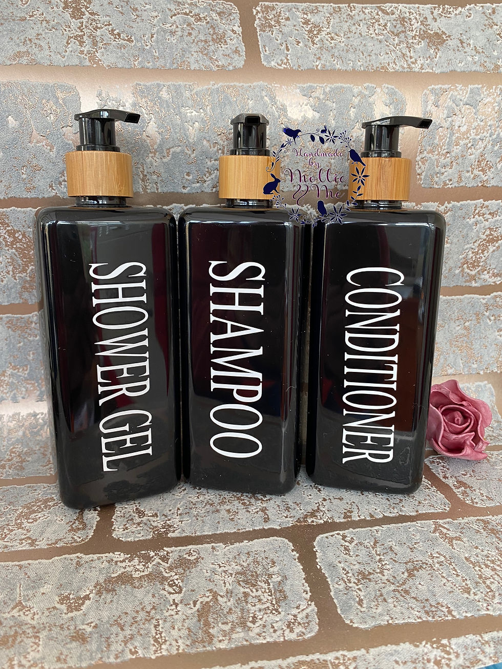 Thumbnail: Black square plastic bottle 500ml with bamboo pump, shampoo, conditioner 