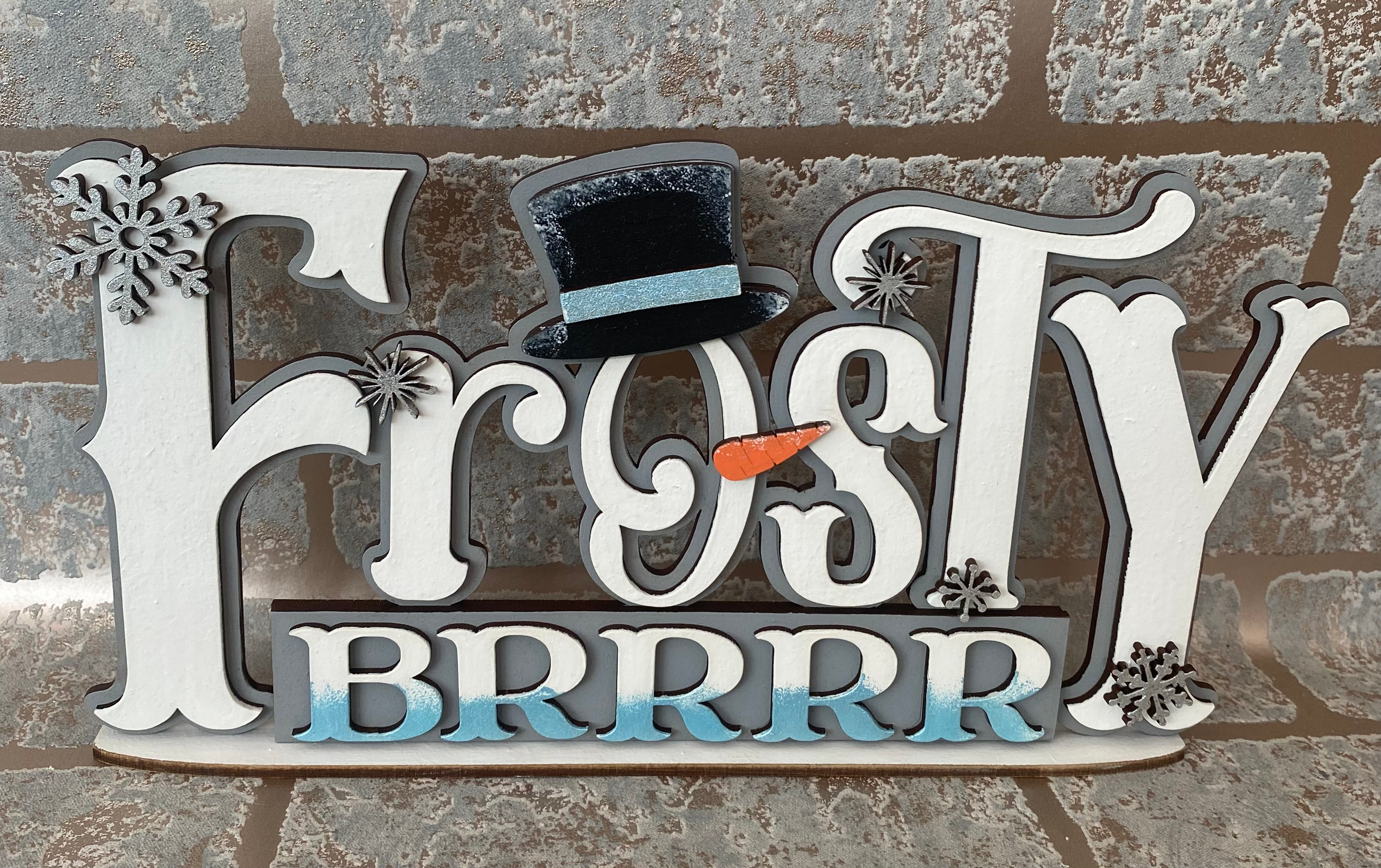 Frosty freestanding Christmas plaque