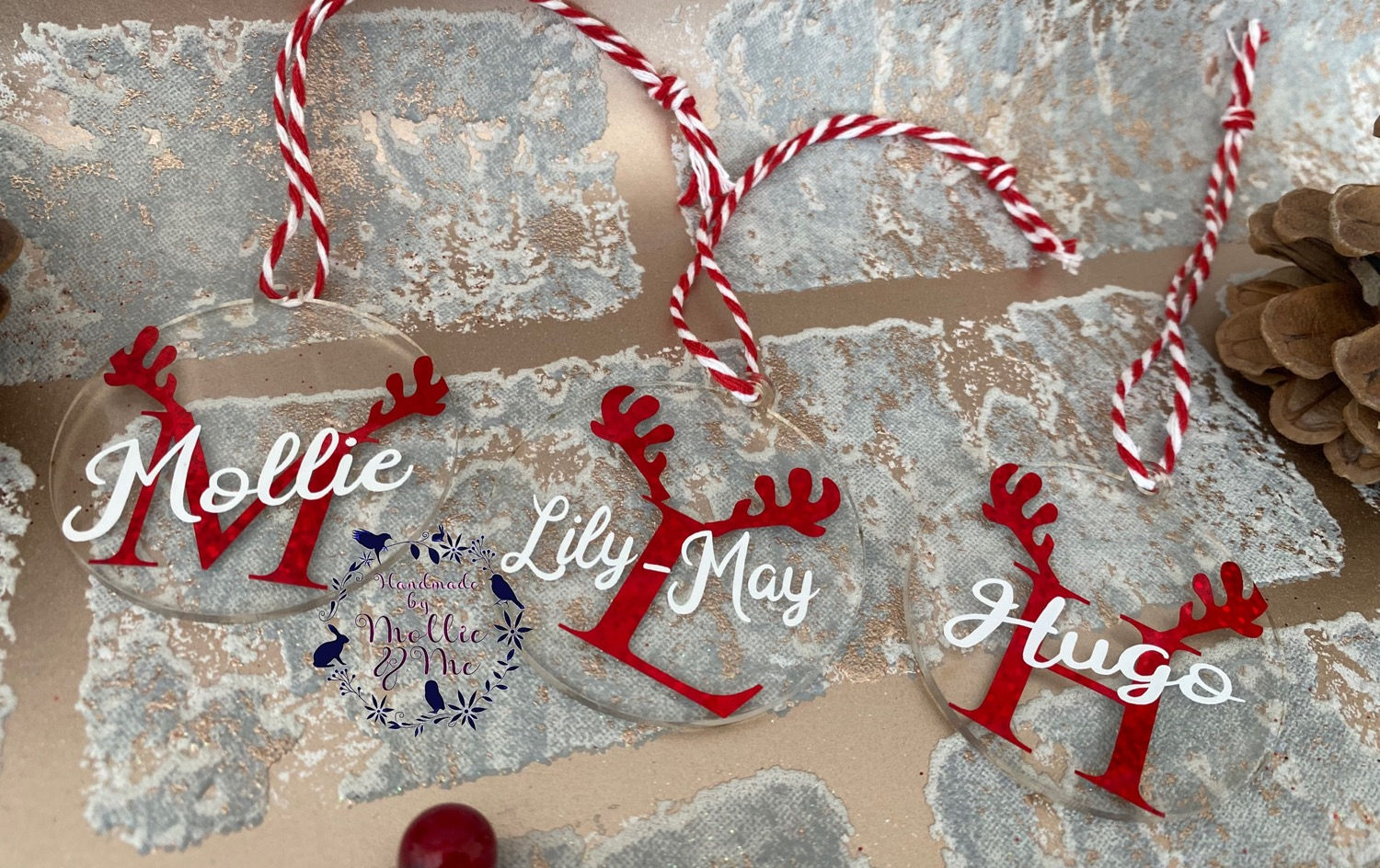 Reindeer initial acrylic clear baubles