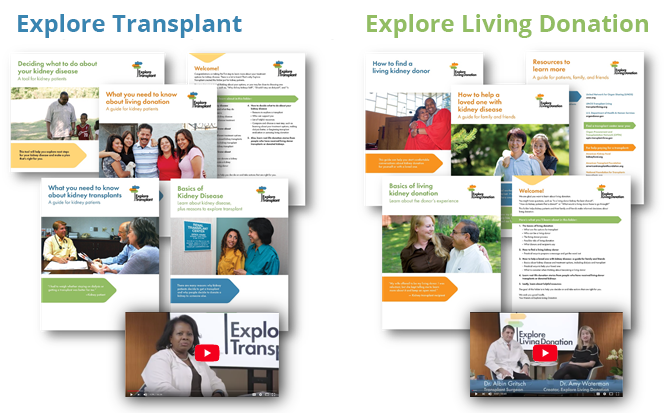 Pictured: Explore Transplant and Explore Living Donation print and digital education materials