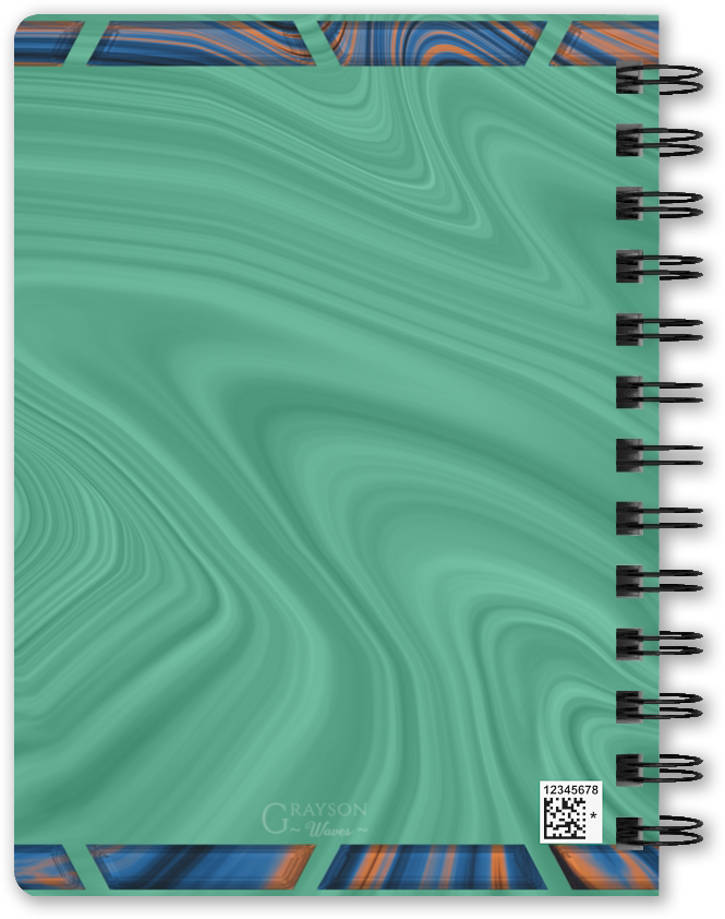Thumbnail: Spiral notebook journal with calcite orange 8 track tape designed by Grayson Waves back view