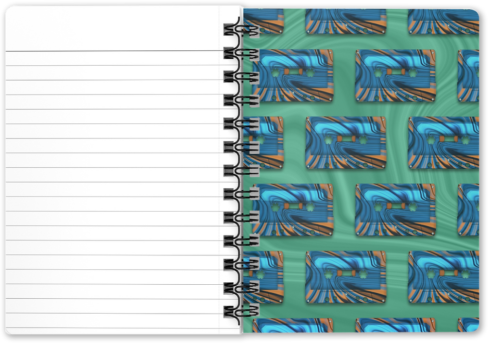 Thumbnail: Spiral notebook journal with calcite orange cassette tape designed by Grayson Waves inside cover view