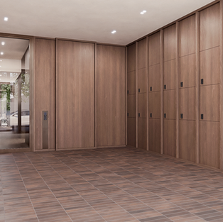 Hall condominiale con sportelli deposito pacchi