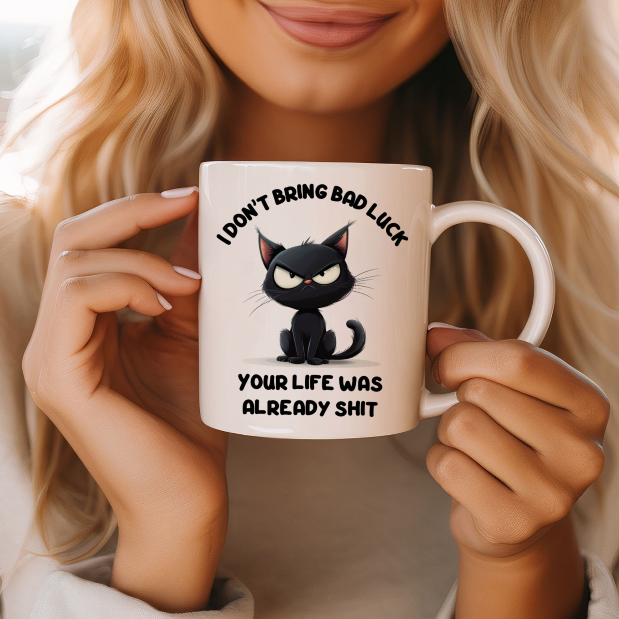 Mug Humour Chat Noir - Personnalisable prénom/message | Cadeau drôle
