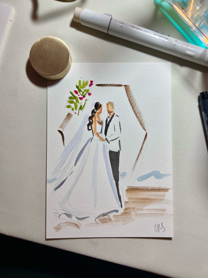 Wedding guest watercolor portrait painted live at wedding in Key West