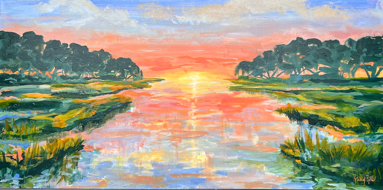 An acrylic painting of Bradley Creek in Wilmington, North carolina 