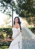 film and digital wedding photography bride portrait with natural backlight and soft tones during outdoor portraits