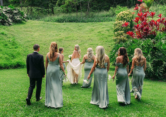 Los Angeles wedding photographer documenting bridal party portraits at garden venue
