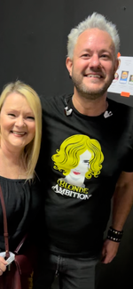 Mary with 3 Doors Down wearing Blonde Ambition shirt designed for Diamonds and Whiskey