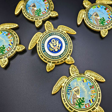 Turtle Challenge coin design for Embassy of Barbados.