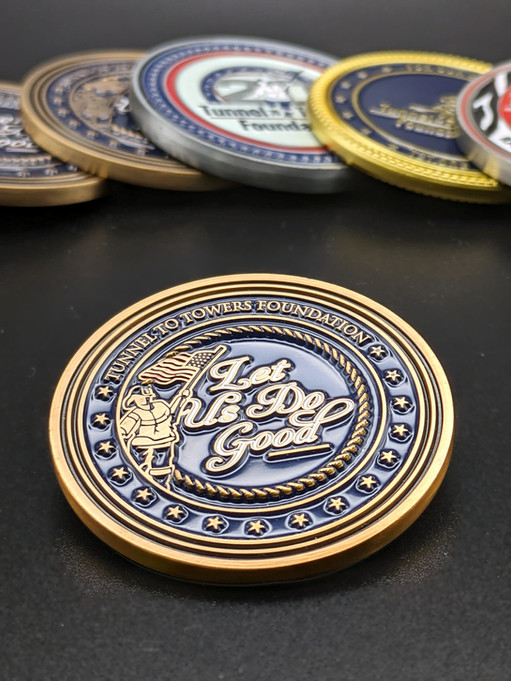 Tunnel to Towers Foundation 5th and 10th Anniversary Challenge Coins.
