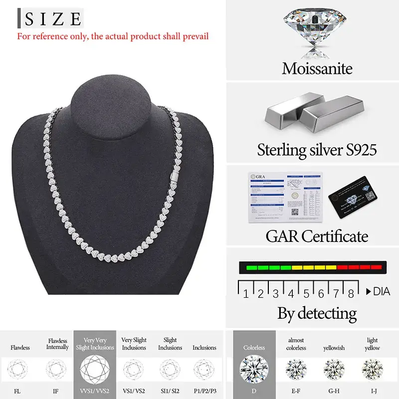 Thumbnail: TUHE Unisex Heart 925 Chains Necklaces Moissanite Cuban