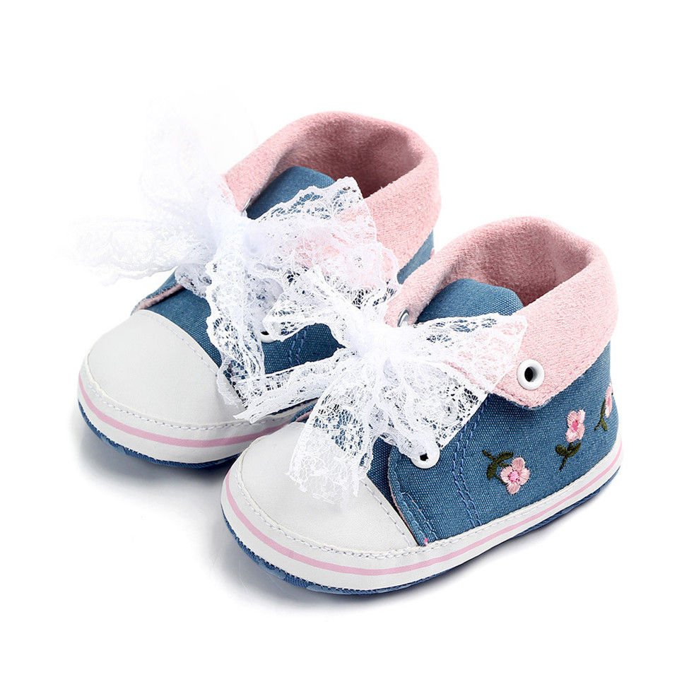 Thumbnail: Baby Girl Shoes White Lace Floral Embroidered Soft Shoes Prewalker Walking Toddl