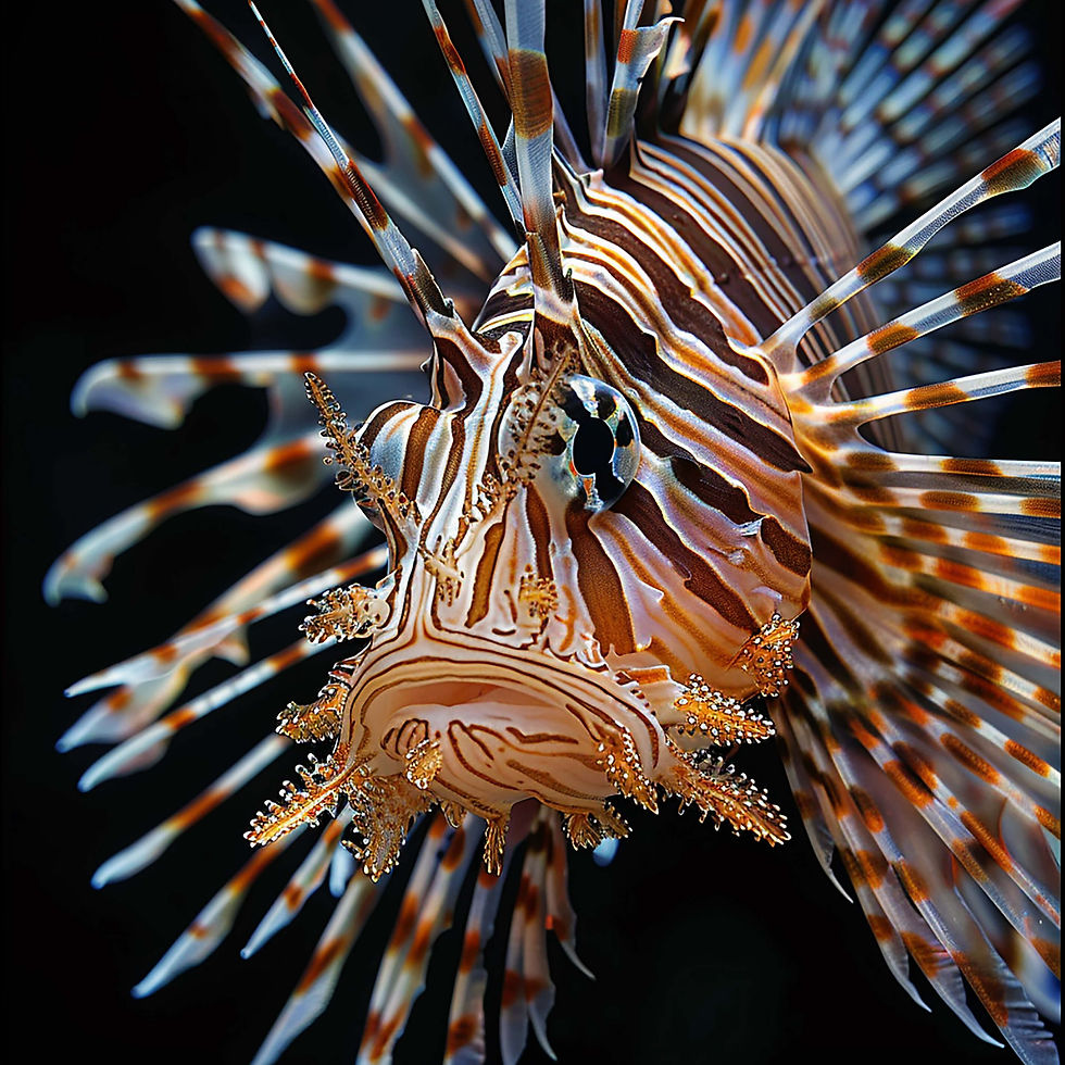 A large freshwater Amazonian tank featuring a lionfish swimming peacefully alongside smaller tropical river fish.