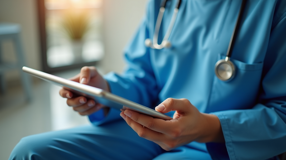 High angle view of a person using a tablet for a virtual health consultation