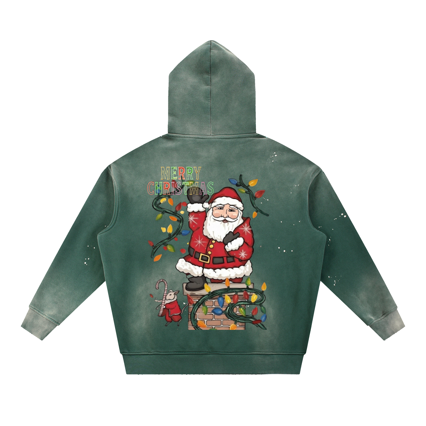 Santa Vintage Washed Frayed Fleece Hoodie