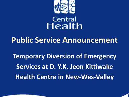 Temporary Diversion of Emergency Services at Dr. Y.K. Jeon Kittiwake Health Centre