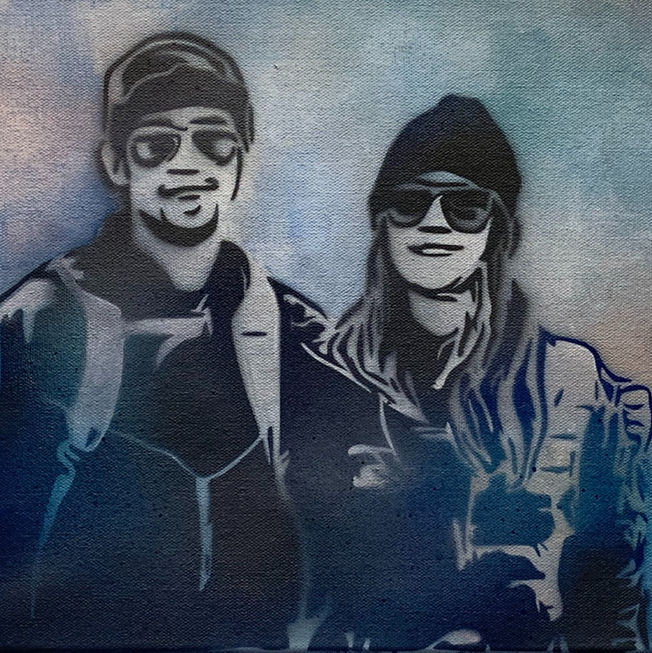 Graffiti Portrait, brother and sister painting, family portrait, 