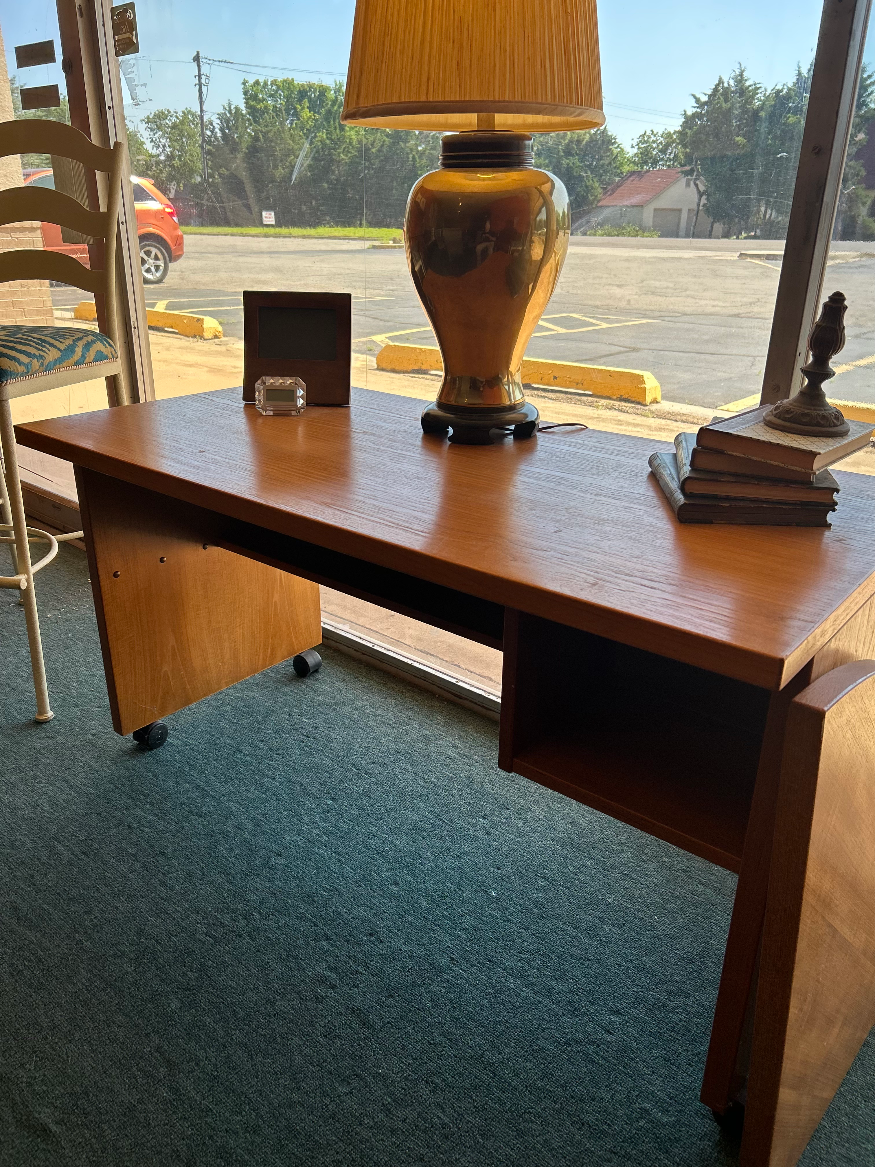 Small Teak Writing Desk on Casters