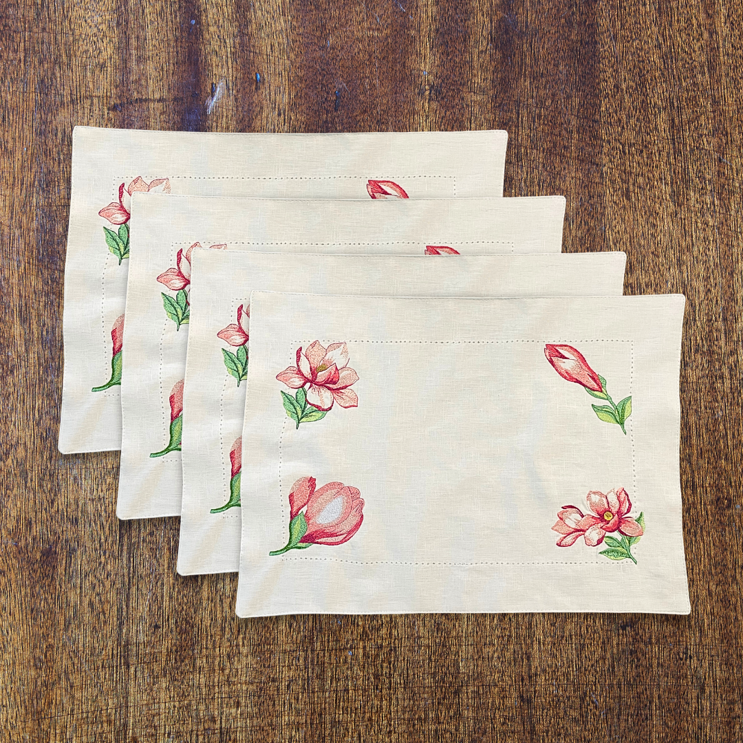 Embroidered Magnolia placemat set (4)