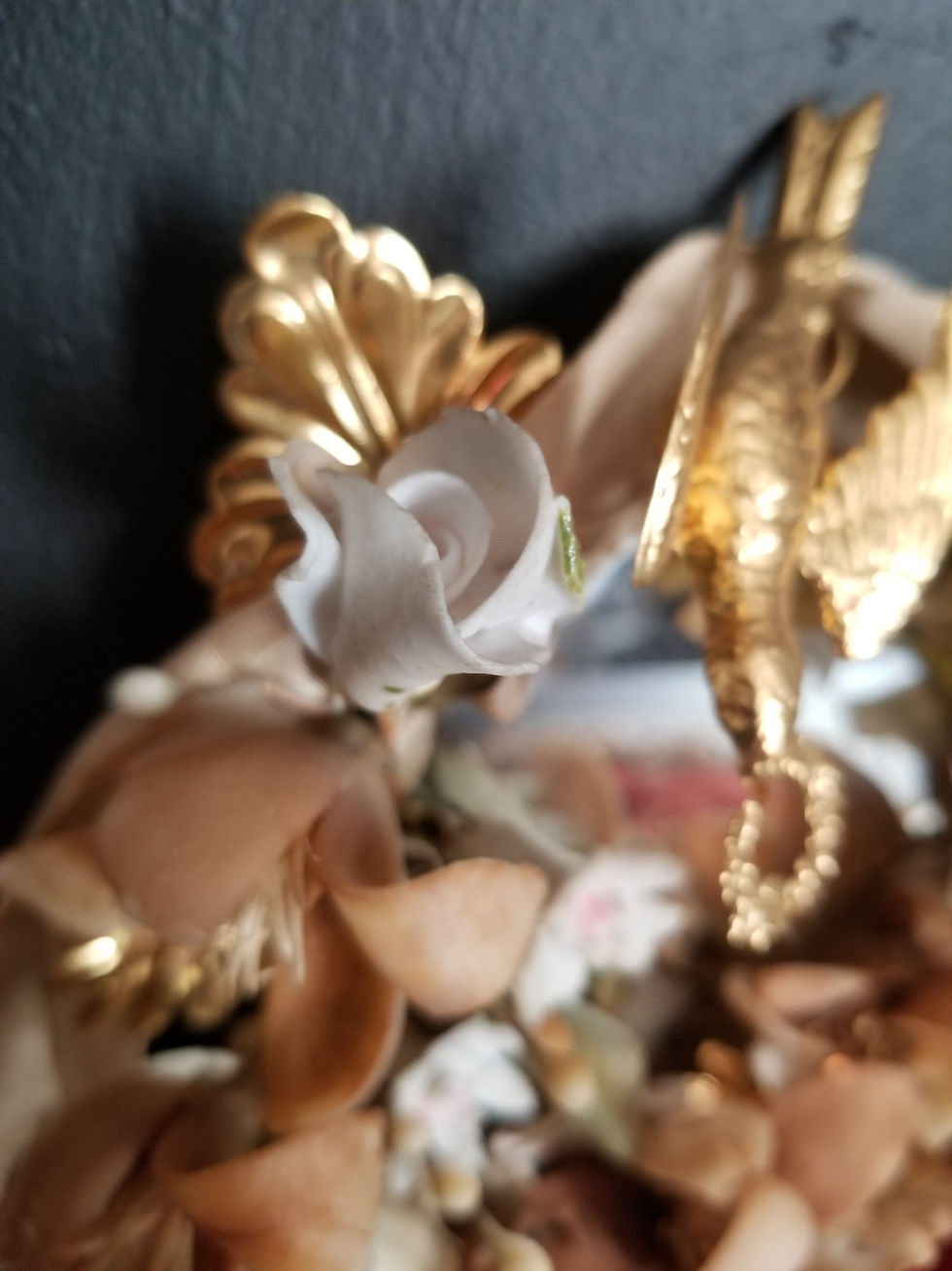 Thumbnail: French antique Globe de mariée, velvet cushion. Wedding crown bell jar