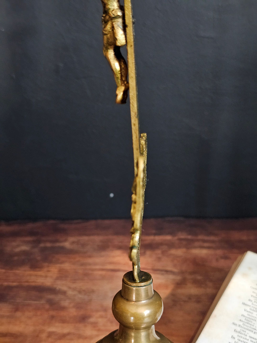 Thumbnail: Antique altar metal crucifix with two cherubs and opaline glass base