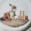 Miniature : Rare antique porcelain Limoges decorative plate dog cooking and drinking  19th century