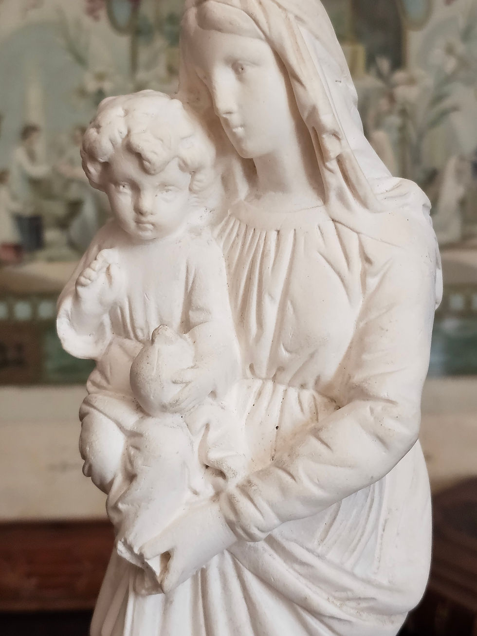 Miniature : Statue ancienne de la Vierge Marie tenant l'Enfant Jésus, par Pieraccini