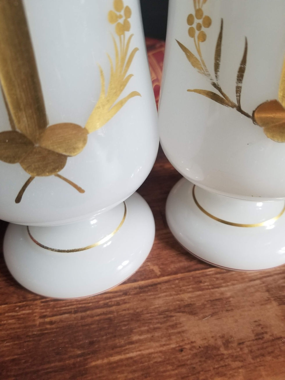 Thumbnail: Antique pair of church altar opaline vases with golden cross