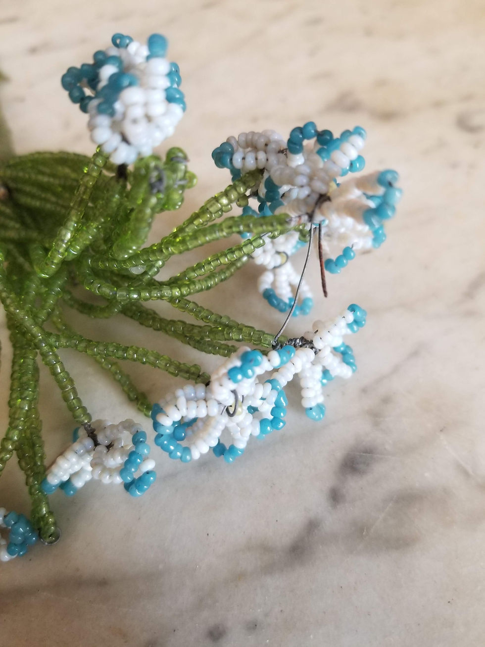 French antique glass beaded flower stem for funeral wreath making