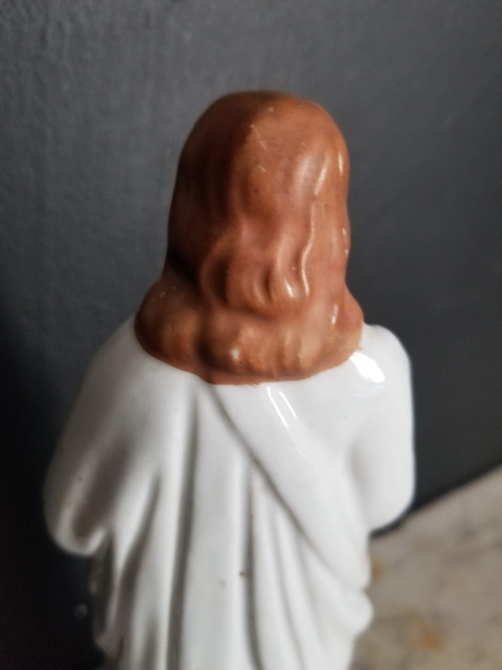 Miniature : French antique Saint martyr with palm porcelain statue.