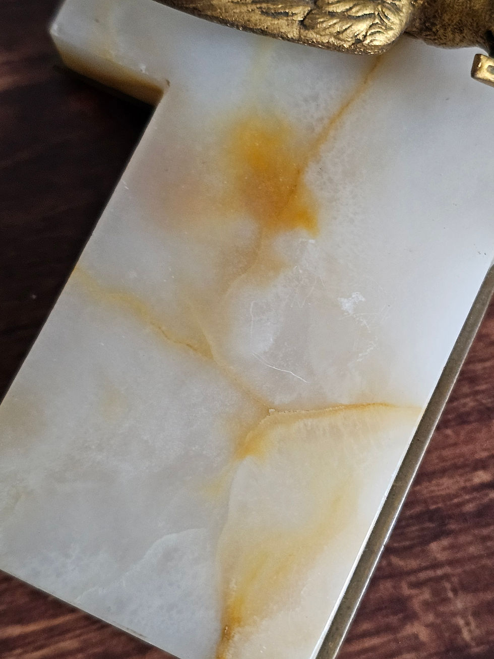 Thumbnail: French antique onyx wall cross with dove buxus holder - Palm Sunday