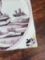 Thumbnail: Antique Dutch Delft faience manganese tile of a Biblical scene.