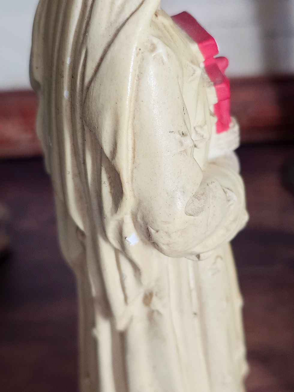 Thumbnail: French antique Our Lady of Pontmain plaster figurine that glows in the dark