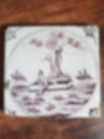 Thumbnail: Antique Dutch Delft faience manganese tile of a Biblical scene.
