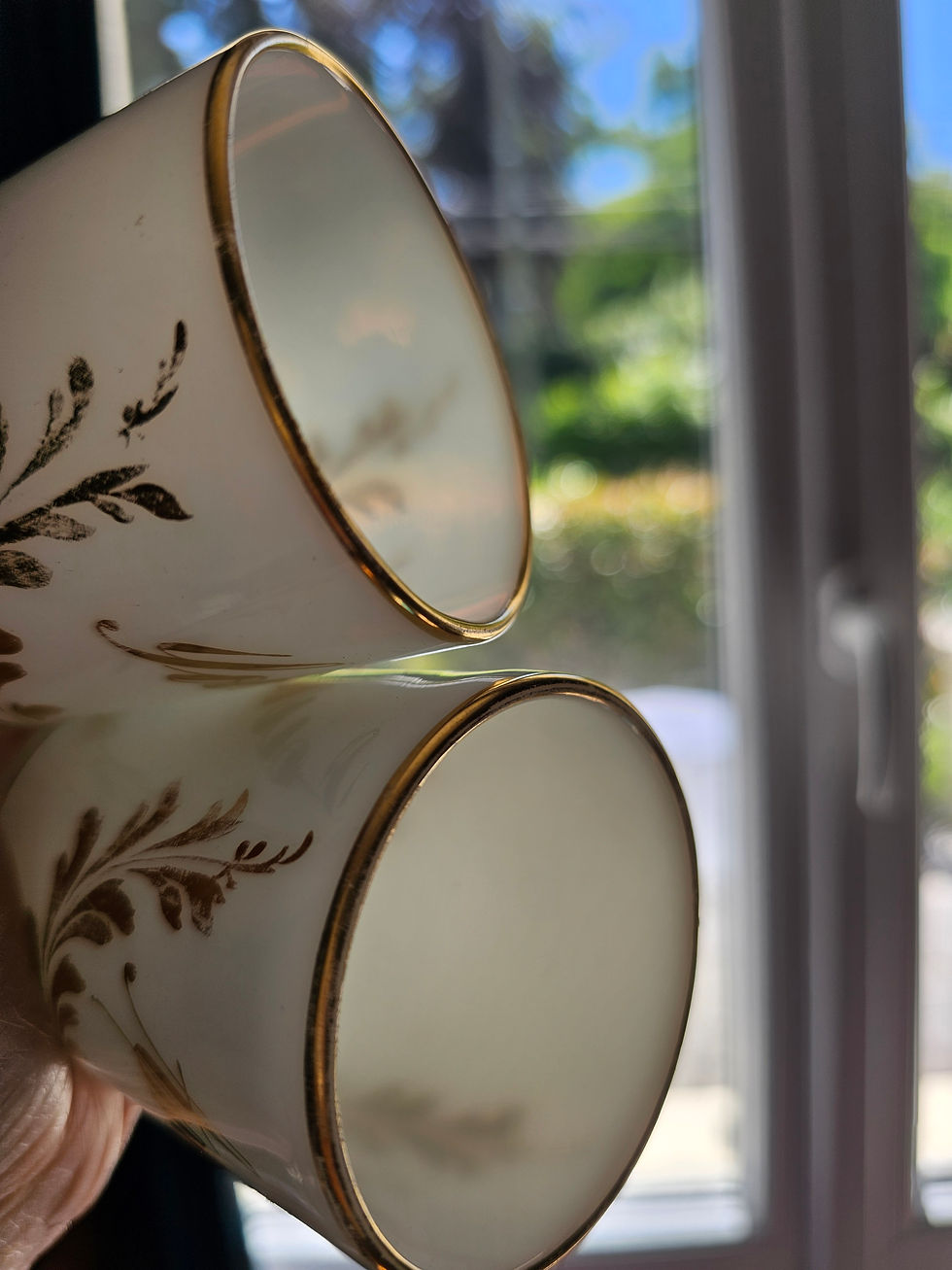 Miniature : Pair of souvenir and friendship tumblers in opaline glass with gilded details milk glass