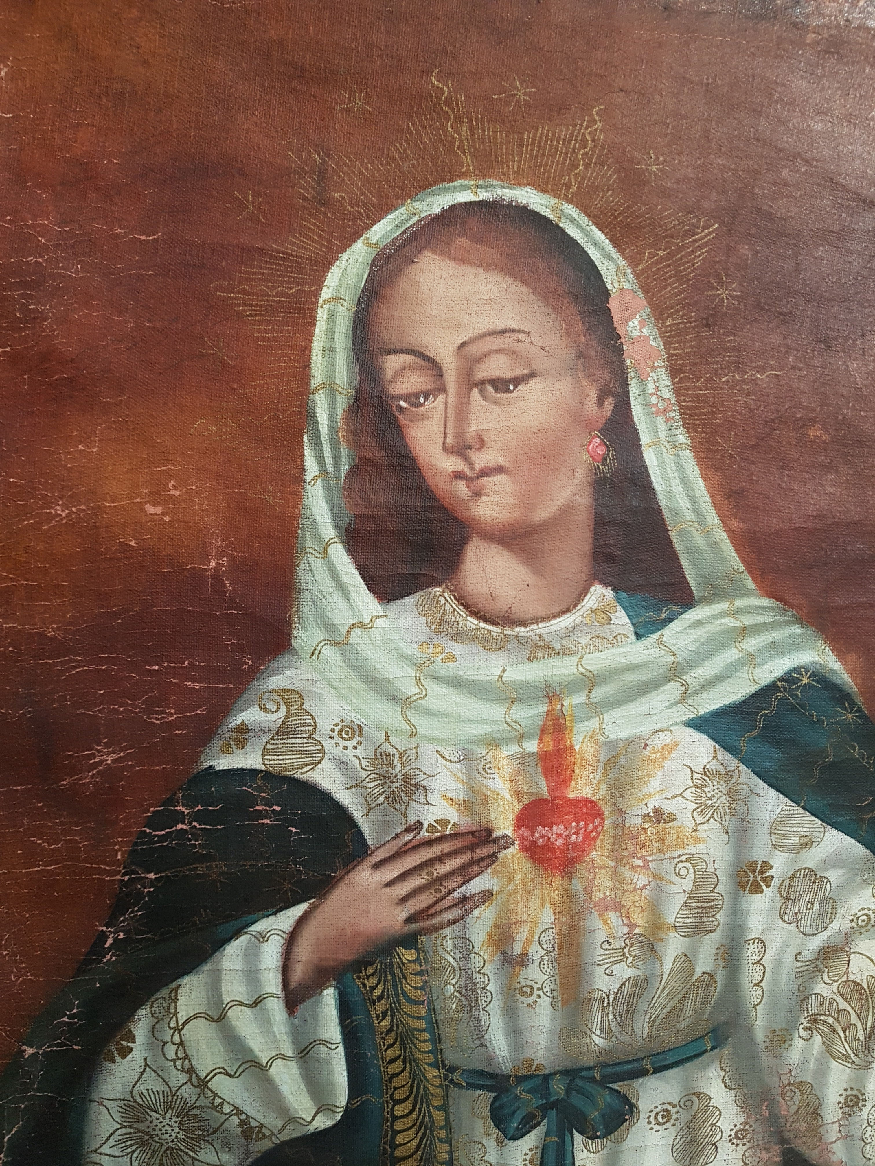 Antique painted banner. Immaculate Heart of Mary